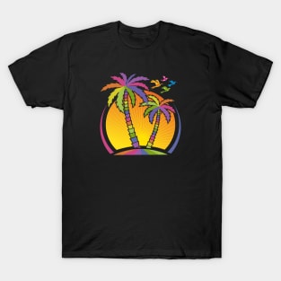 Palm Tree and Birds Illustration T-Shirt